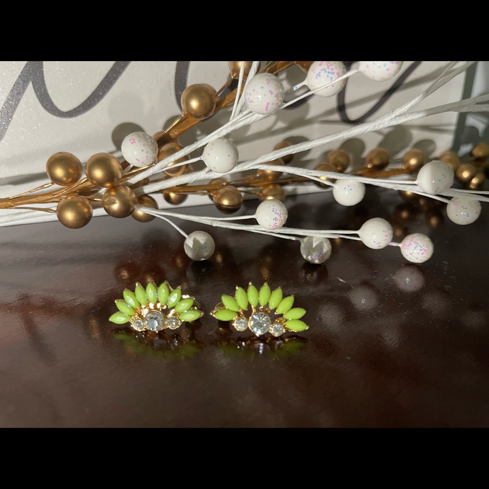Green & Gold Floral Fan Earrings